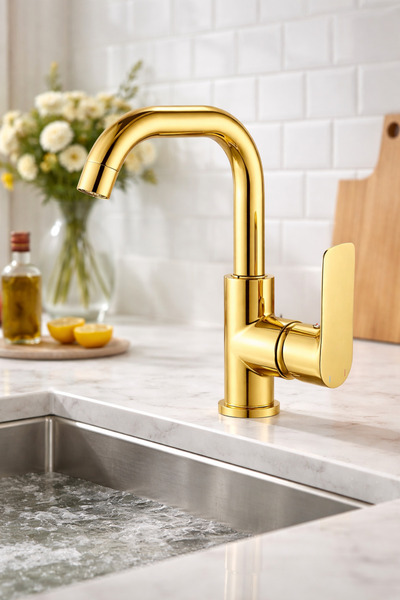 FLEKO MOB GOLD KUĞU LAVABO BATARYASI