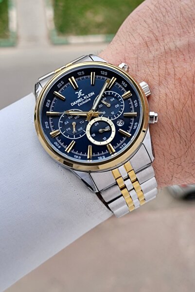 Daniel Klein Dial Navy Blue Strap Gold Silver Color 43 mm 5 Atm Men's Wristwatch