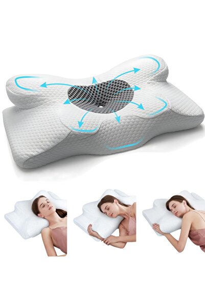 Linomag Pernă cervicală ortopedică, spumă cu memorie, formă de fluture, lavab...