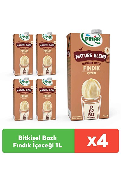 Pınar Nature Blend Bitkisel Bazlı Fındık İçeceği 1 L Vegan Laktozsuz x 4 Adet