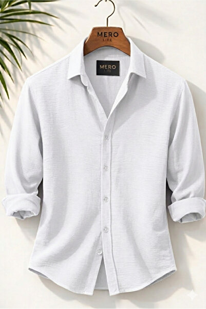 Mero Life Ανδρικό πουκάμισο Pera Fabric Λινό Εμφάνιση ελαφρύ Άνετη χρήση Βαμβ...