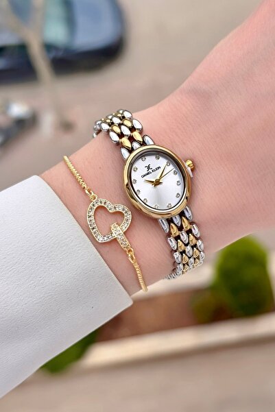 Daniel Klein ساعة يد نسائية وسوار ذهبي اللون رمادي اللون قابل للتعديل بعرض 20...