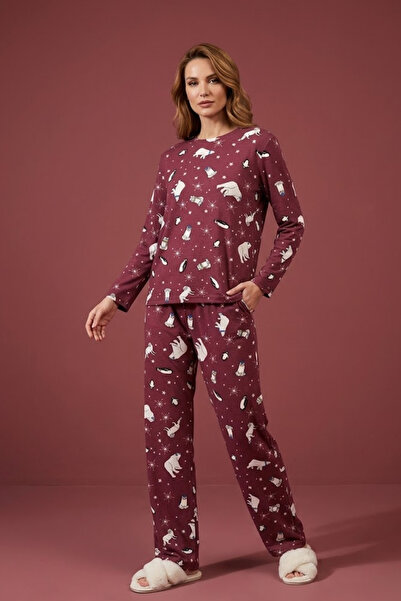 DOFİ Set de pijamale pentru femei – model Urs Polar, guler rotund , confortab...