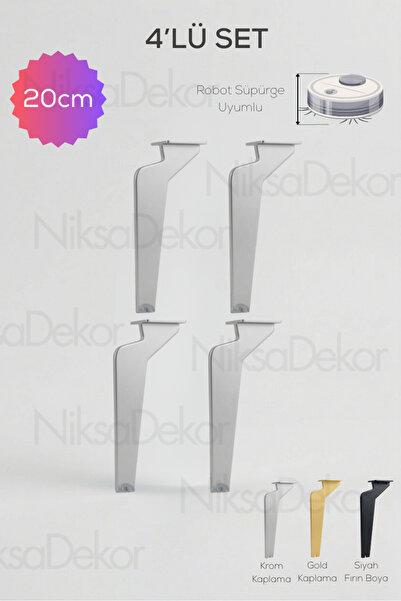 NİKSA METAL 20cm Tabanca Ayak Nikel Krom-4'lü Set-Modern Metal Ayak-TV Ünites...