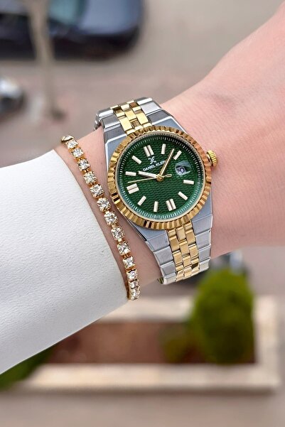 Daniel Klein 30 mm Women's Wristwatch and Bracelet with Dial Green Cord Gold ...