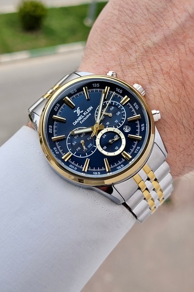 Daniel Klein Dial in Navy Blue, Strap in Gold Gray Color, Adjustable Strap, 4...