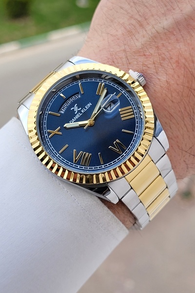 Daniel Klein Dial in Navy Blue, Strap in Gold Gray Color, Adjustable Strap, 4...