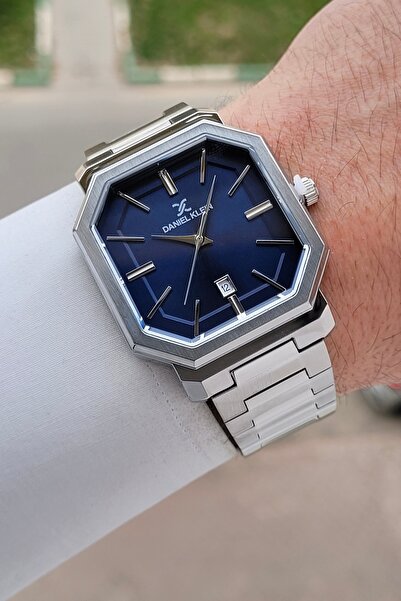 Daniel Klein Silver Color Men's Wristwatch with Dark Blue Cord