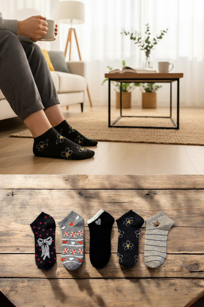 KAYS Set de 5 șosete din bumbac pentru femei, confortabile, respirabile, de c...