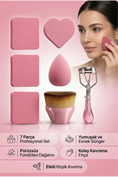 MUJGAN 7 Parça Profesyonel Makyaj Seti - Kirpik Kıvırıcı, Fırça Ve Sünger Pem...