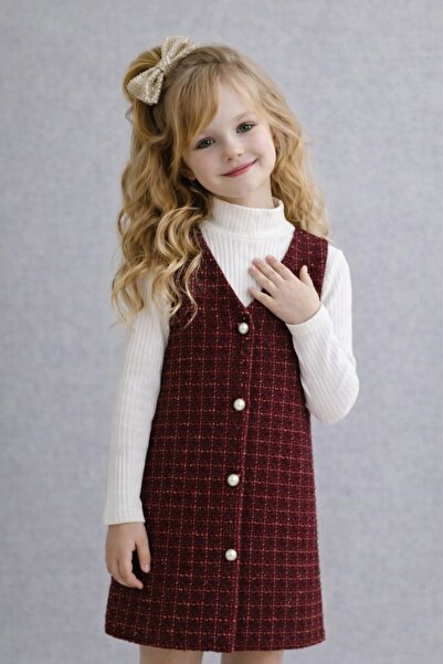 My Kids Wear Set 2 piese pentru fete, vestă din tweed cu nasturi, pentru sărb...