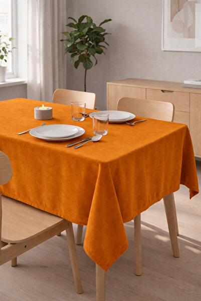 Cortibo Orange Barcelona Velvet Textured Tablecloth