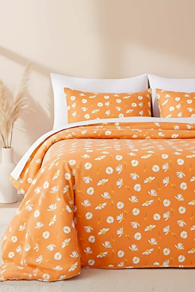 Rivaİstanbul Orange Daisy Single Duvet Cover Set Cotton