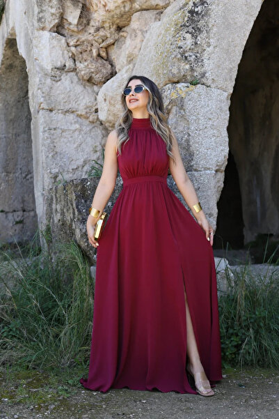 bytugcekaya Rochie burgundă cu decolteu