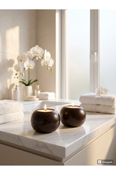 ENYAZA(2024) Dekoratif Ahşap Bubble 2’Li Mumluk - Şamdan Doğal El Yapımı Özel...