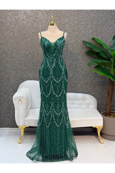 E&A Eren Abiye YESIL INCE ASKILI PELERIN DETAYLI BALIK ABIYE