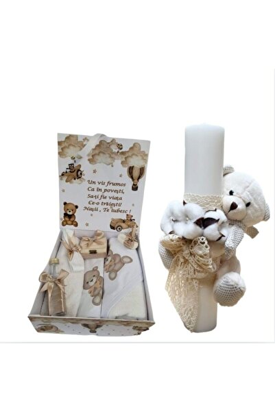 Hainute Magice Trusou botez si lumanare Beige Set