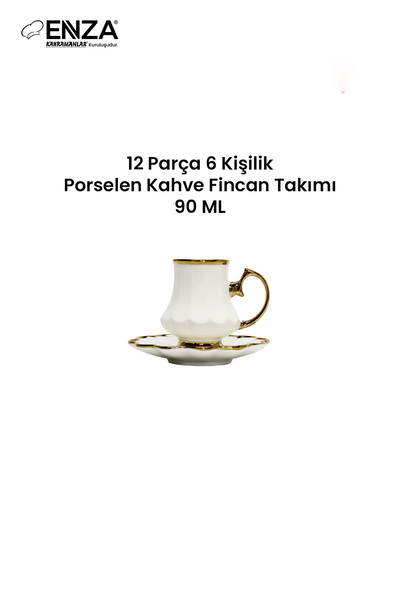Enza İnci 6 Kişilik 12 Parça Porselen Türk Kahvesi Fincan Takımı 90 ml