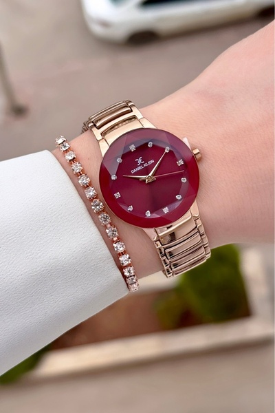 Daniel Klein 30 mm Women's Wristwatch and Bracelet with Dial in Burgundy, Ros...