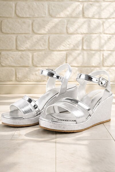 hapshoe Pantofi cu toc cu pană Aurora Silver pentru fete