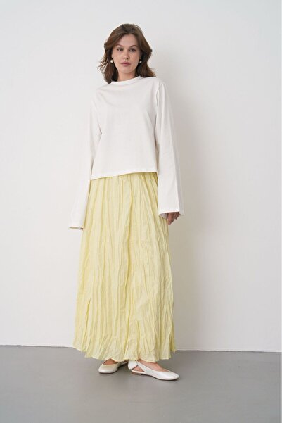 minaaise Γυναικεία κίτρινη υφασμάτινη φούστα με μακριά επένδυση 29062