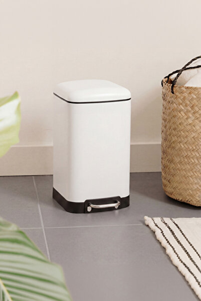 5FIVE Ariane 6 L Metal Pedallı Beyaz Çöp Kovası, Yavaş Kapanma, Kolay Temizle...