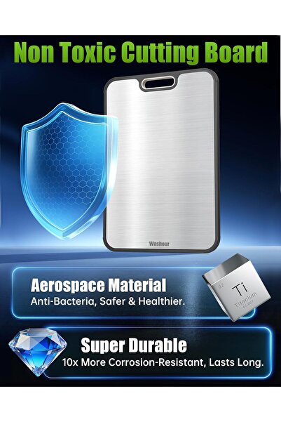 Arabest Titanium Cutting Board for Kitchen, Non-Toxic 2-in-1 Double Sided Foo...