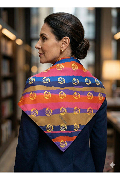 POZİTİF MRK وشاح من الساتان متعدد الألوان ذو دورة لا نهائية