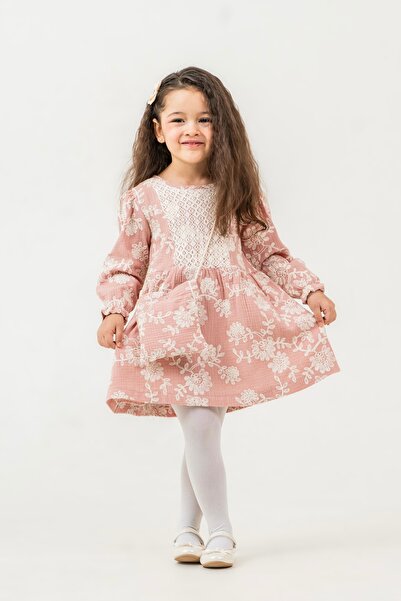 Minoviababykids Powder Flower Embroidered Girl's Dress with Bag