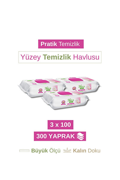 Turco Doğadan Pratik Yüzey Temizlik Havlusu Lotus 3x100 Yaprak(300 Yaprak)