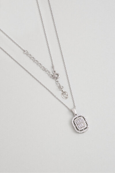 So CHIC... Avangard 18 Ayar Beyaz Altın Kaplama 45 Cm Gümüş Baget Kolye