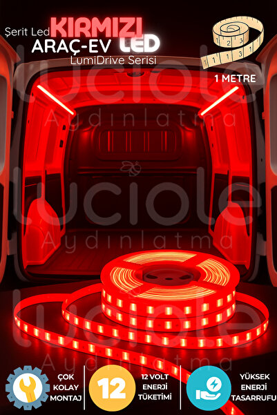 luciole LumiDrive 1m Kırmızı LED Şerit – 12V, 60 Çipli, 2835 SMD, Yapışkanlı,...