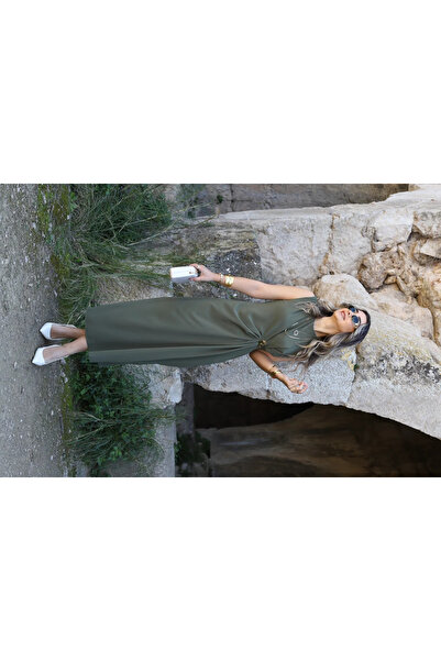 bytugcekaya فستان كاكي أورجين بدون أكمام بإبزيم