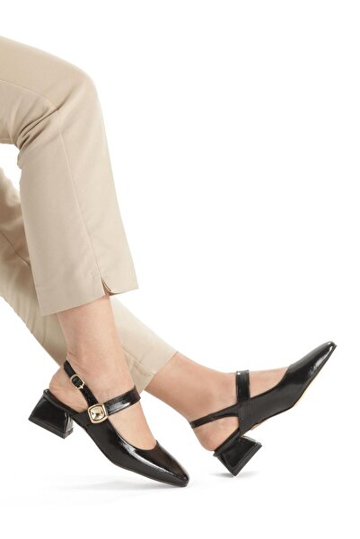 EYLÜLDEN MODA SHOES Γυναικείο Mary Jane Μαύρο λουστρίνι yanki με ανοιχτή πλάτ...