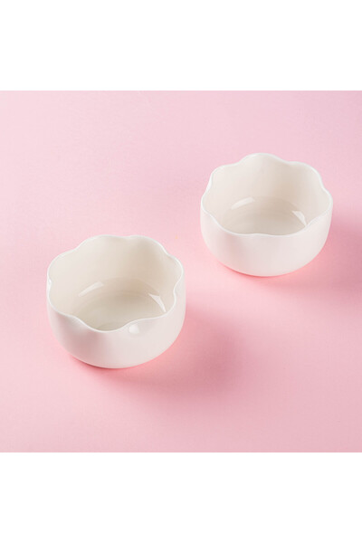 Tantitoni TANTİTONİ WAWE BEYAZ PORSELEN 2 Lİ KASE SETİ 7X4 CM