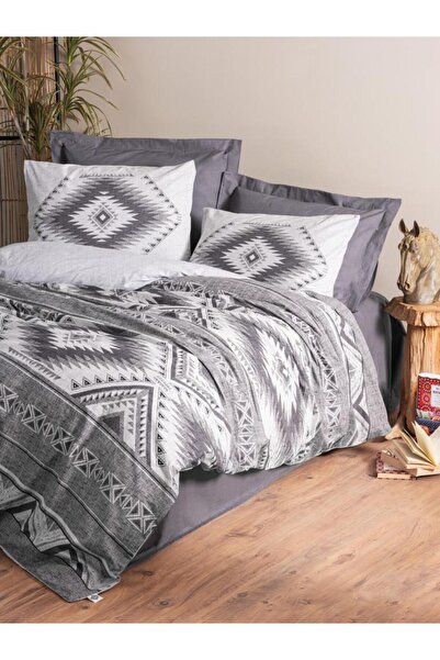 Cotton Box طقم غطاء لحاف عرقي مزدوج ديلوس أنثراسايت