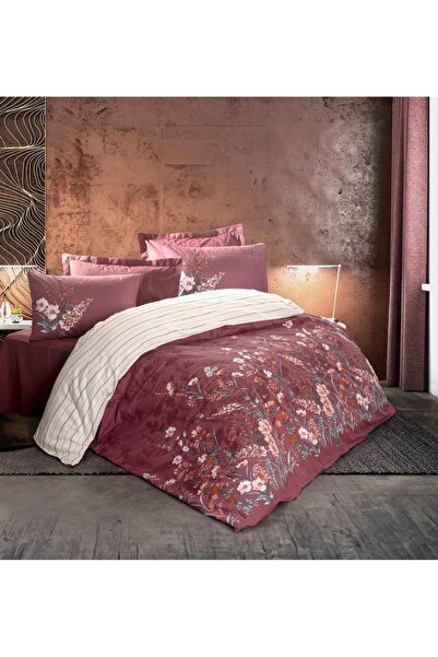 Cotton Box طقم غطاء لحاف نسائي مزدوج من Vina Claret Red