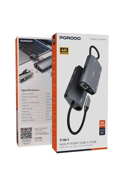 porodo 7-IN-1 MULTI PORT USB-C HUB 100WPD