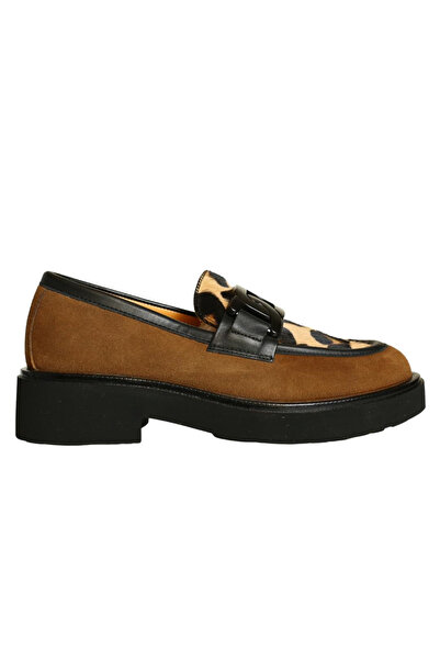 Platin Brown Leopard Leather Buckle Women's Loafer