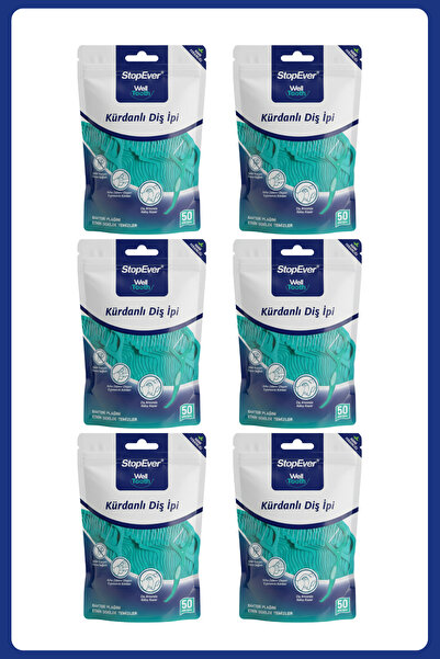 StopEver Well Tooth Kürdanlı Diş Ipi - Nane Ferahlığı - 6x50 Adet - Taşıma Kı...