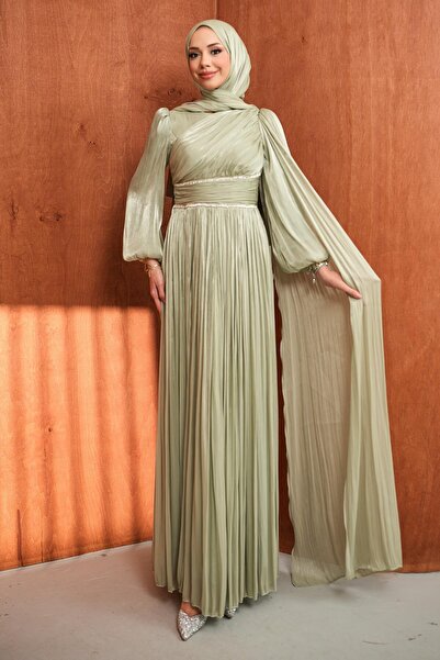 İmajButik Βραδινό φόρεμα με πέτρες με κορδόνι στη μέση