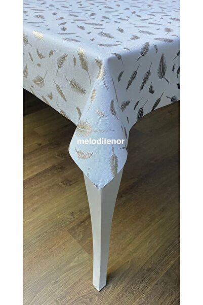 polset Glittery Stain-Resistant Off-White Luxury Linen Pvc Oilcloth with Shin...