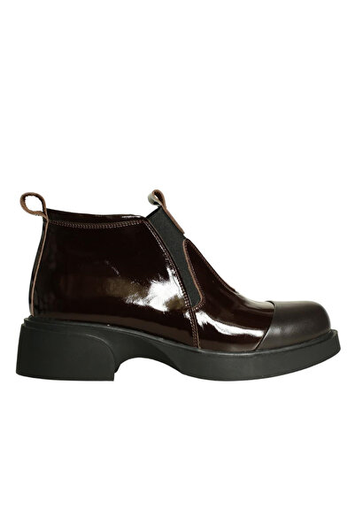 Platin Brown Patent Leather Elastic Women's Casual Boots