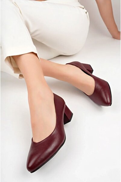 Deripabuc Γνήσιο δέρμα μπορντό γυναικεία δερμάτινα παπούτσια με τακούνι Shn-0801