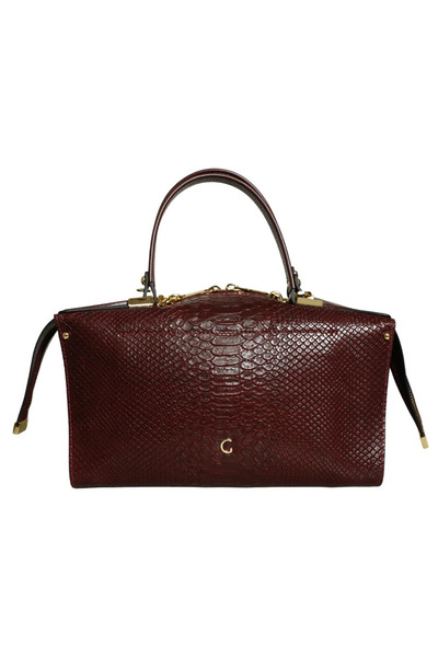 Platin Burgundy Leather Anaconda Print Women's Handbag