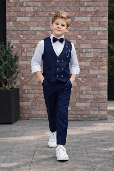 HAYTA طقم سترة وقميص للأطفال 0-1 سنة - 14 سنة فضي أزرق داكن