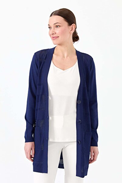 Desen Triko Ženska pletena odjeća, letnji kardigan sa V-izrezom, tamnoplava