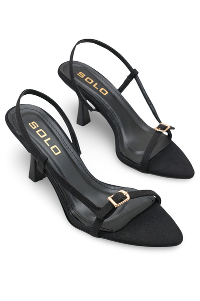 DELSOLERA Women's Black Buckled Nubuck Stylish Comfortable Stiletto Heel U Sa...