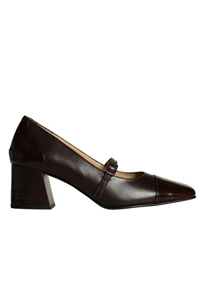 Platin Burgundy Leather Strap Women's Heeled Shoes