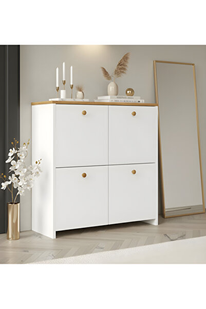 Misterium Via 4 Kapaklı Çok Amaçlı Ayakkabılık ve Antre Dolabı - Beyaz